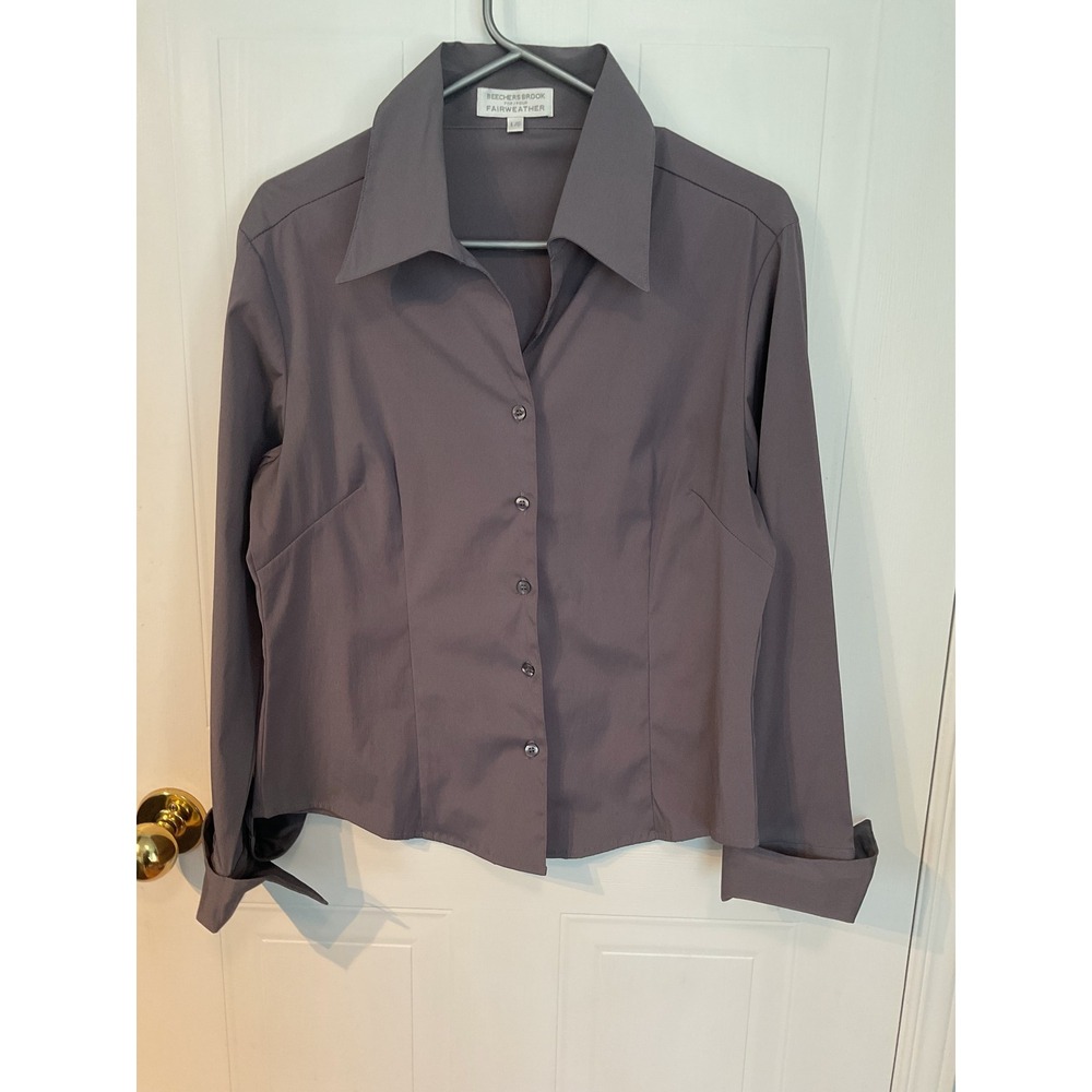 Beechers Brook Button Down Shirt Womens L Grey Excellent Long Sleeve Cuffed